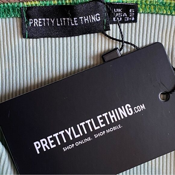 PrettyLittleThing Bodycon Mini Dress NEW Ruched Green Tie Dye 2 - Picture 3 of 11